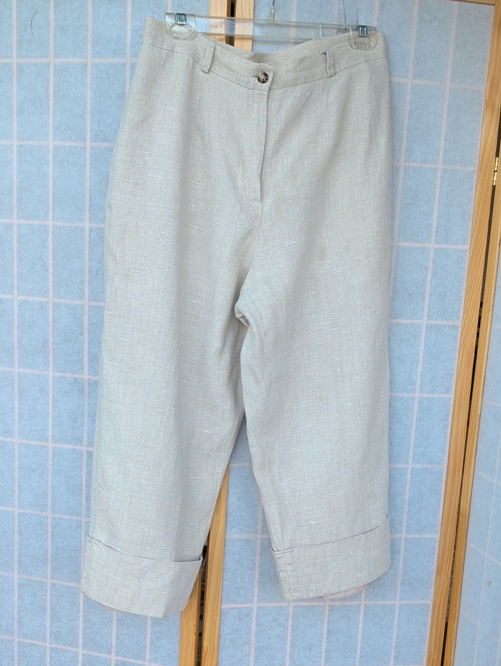 Harve Benard Light Beige Linen-Blend Cuffed Tailored Minimalist Coastal Grandma